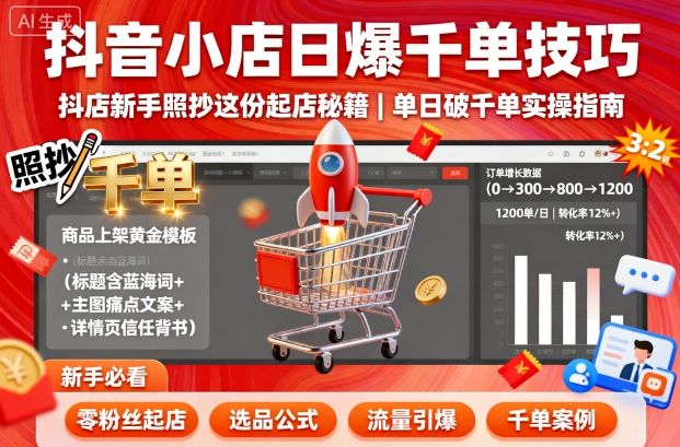 抖音小店日爆千单技巧，抖店新手照抄这份起店秘籍，单日破千单-邪修侠学院